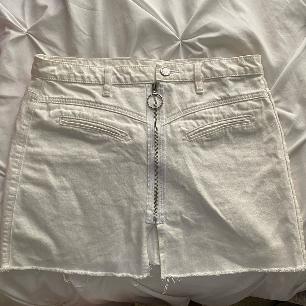 Blank NYC distressed white denim skirt